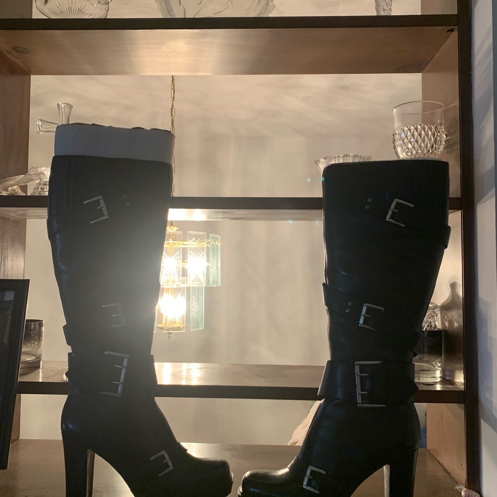 Nine West Black Heeled Boots with Buckles
